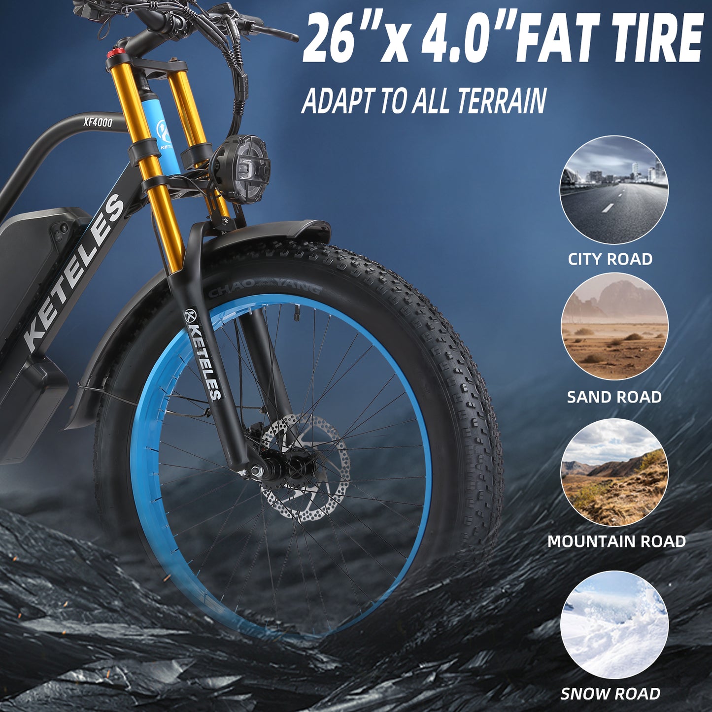 KETELES XF4000 2000W Adult Fat Tire Electric Bicycle, 26'' Dual Motor AWD E-Bike with 23AH Removable Battery, 7-Speed Gears, 32MPH Max Speed, 80-Mile Range - Ideal for Mountain, Beach, Snow Riding