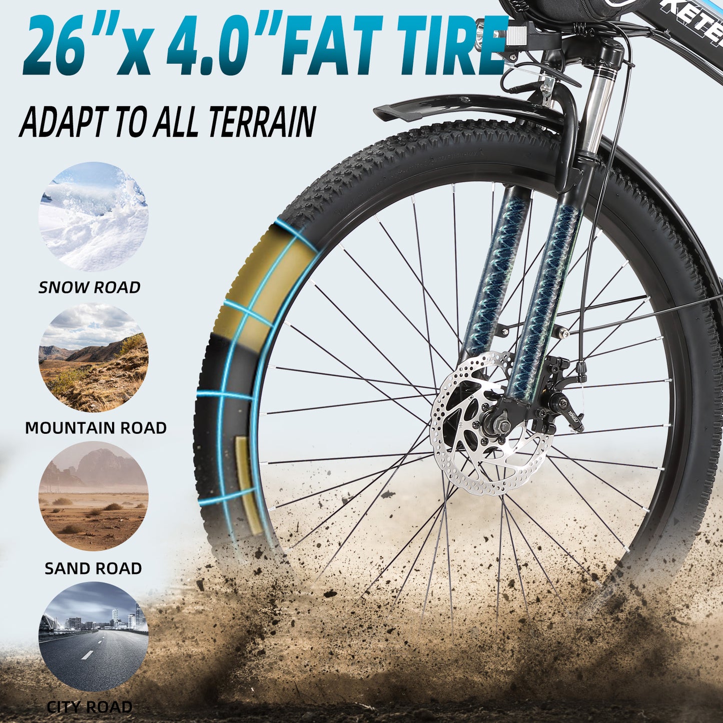 KETELES 1000W 48V 20Ah Batterie Elektrofahrrad für Erwachsene 26" Faltbares E-Bike