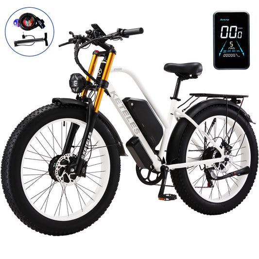 KETELES XF4000 2000W Adult Fat Tire Electric Bicycle, 26'' Dual Motor AWD E-Bike with 23AH Removable Battery, 7-Speed Gears, 32MPH Max Speed, 80-Mile Range - Ideal for Mountain, Beach, Snow Riding