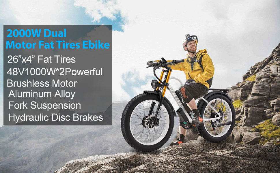 KETELES XF4000 2000W Adult Fat Tire Electric Bicycle, 26'' Dual Motor AWD E-Bike with 23AH Removable Battery, 7-Speed Gears, 32MPH Max Speed, 80-Mile Range - Ideal for Mountain, Beach, Snow Riding