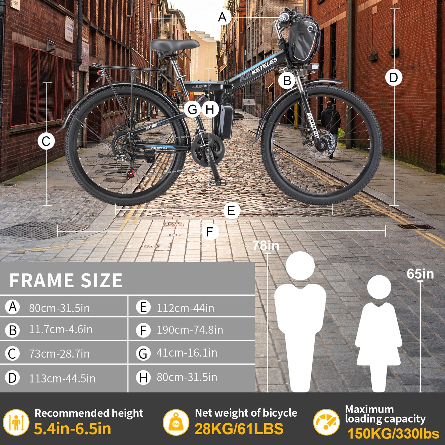 KETELES 1000W 48V 20Ah Batterie Elektrofahrrad für Erwachsene 26" Faltbares E-Bike