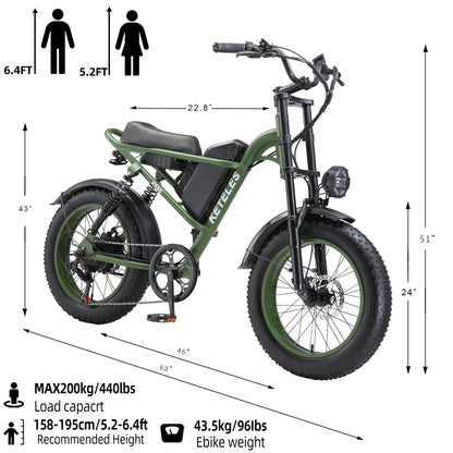 Keteles K880 Electric Bike For Adults, 20" Fat Tire Powerful 750W Brushless Motor, Higher Motor Peak, 48V 17.5AH 840WH Removable Battery, Range 60-80km, 7-Speed Transmission, Electric Mountain Bicycle Commuter Snow Bike Ebikes E-bike