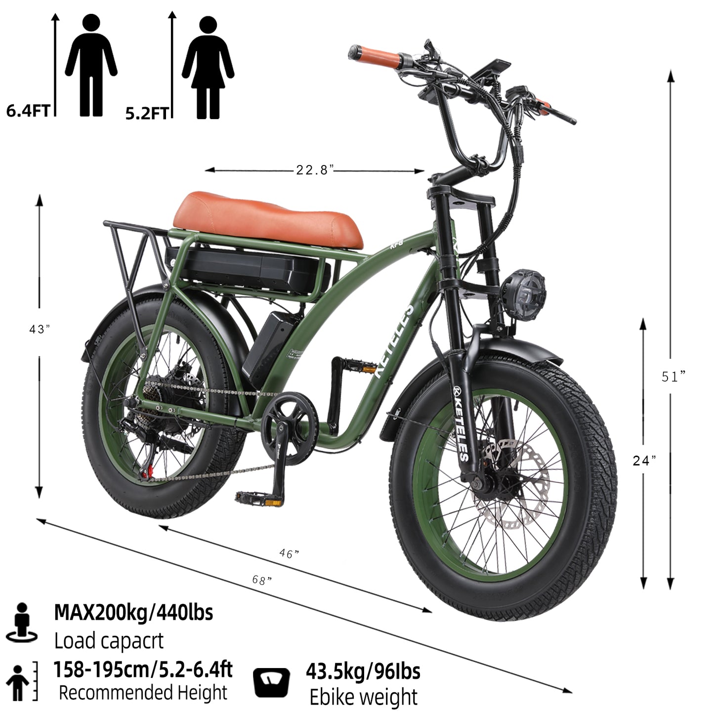 Keteles Kf8 All-Terrain 20 Inch Dikke Band Elektrische Fiets 2000W Dual Motor 23ah Batterij Off-Road Motorfiets E Fiets