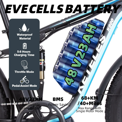 KETELES K800 Pro Dual Motor Electric Bike - 2000W Power, 48V 23AH Battery Capacity - Ideal for High-Performance Off-Road Adventures