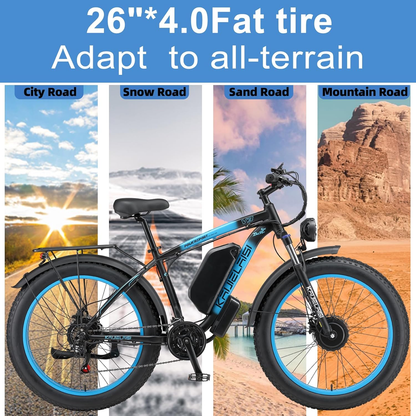 2000W Dual Motor Electric Bike for Men/Women 26 Inch Fat Tire Mountain Adults E Bike 35 MPH 23AH 48V Battery Bicycle 21 Speed Off-Road Mountain Snow Ebike