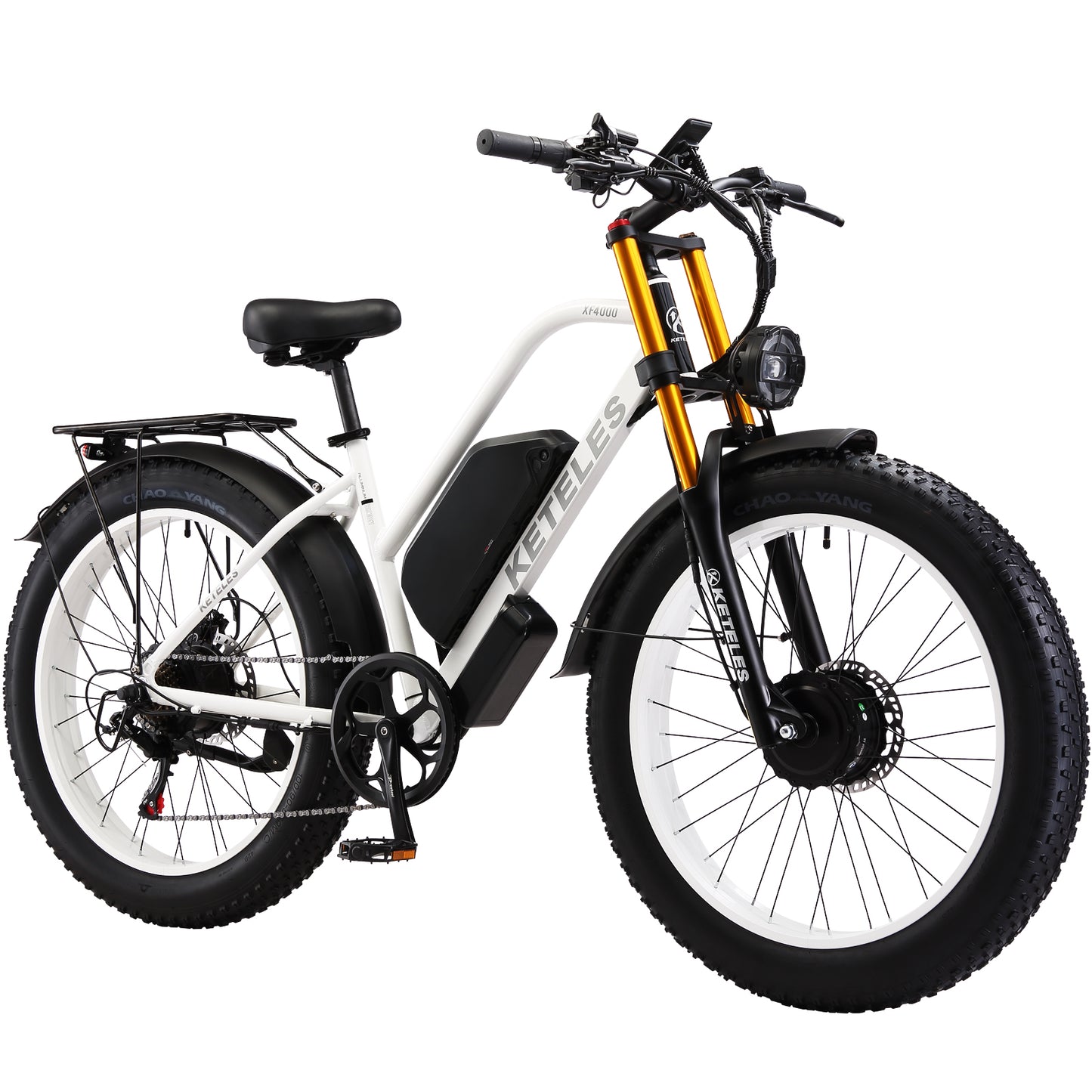 KETELES XF400 2000W Adult Fat Tire Electric Bicycle, 26'' Dual Motor AWD E-Bike with 23AH Removable Battery, 7-Speed Gears, 32MPH Max Speed, 80-Mile Range - Ideal for Mountain, Beach, Snow Riding