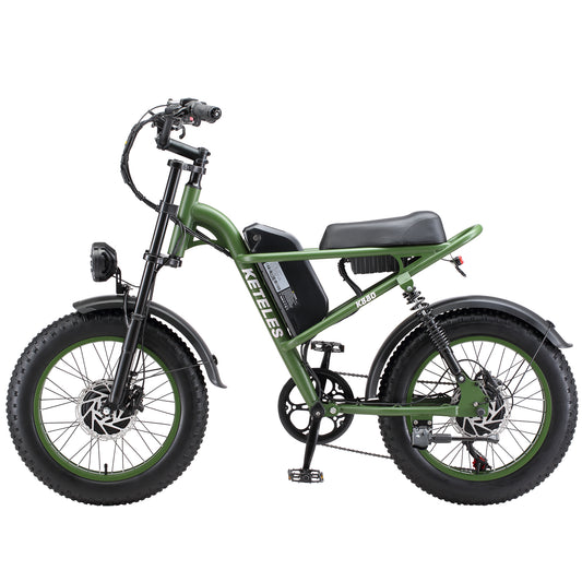 KETELES Electric Bike for Adults, Moped Style Dual Motor Ebike Full Suspension e-bike 20"X4.0" Fat Tire Electric Dirt Bike 2000W AWD Electric bicycle 48V 23AH Removable Battery Hydraulic Disc Brake