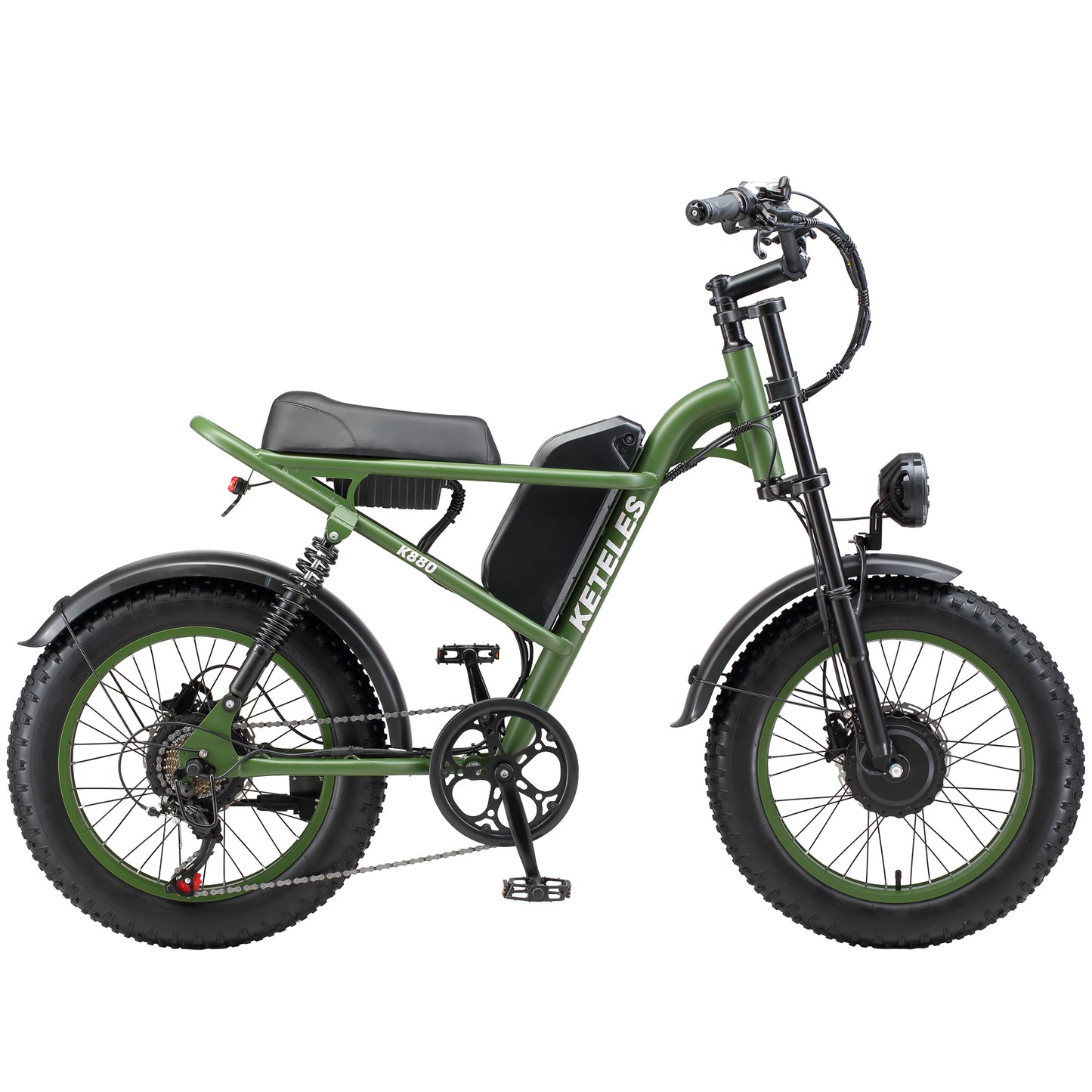 KETELES Electric Bike for Adults, Moped Style Dual Motor Ebike Full Suspension e-bike 20"X4.0" Fat Tire Electric Dirt Bike 2000W AWD Electric bicycle 48V 23AH Removable Battery Hydraulic Disc Brake