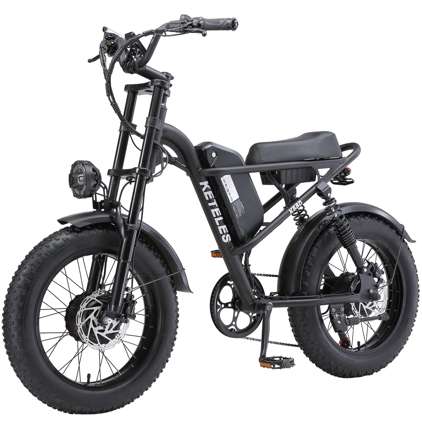 KETELES Electric Bike for Adults, Moped Style Dual Motor Ebike Full Suspension e-bike 20"X4.0" Fat Tire Electric Dirt Bike 2000W AWD Electric bicycle 48V 23AH Removable Battery Hydraulic Disc Brake