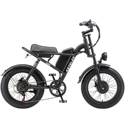 KETELES Electric Bike for Adults, Moped Style Dual Motor Ebike Full Suspension e-bike 20"X4.0" Fat Tire Electric Dirt Bike 2000W AWD Electric bicycle 48V 23AH Removable Battery Hydraulic Disc Brake