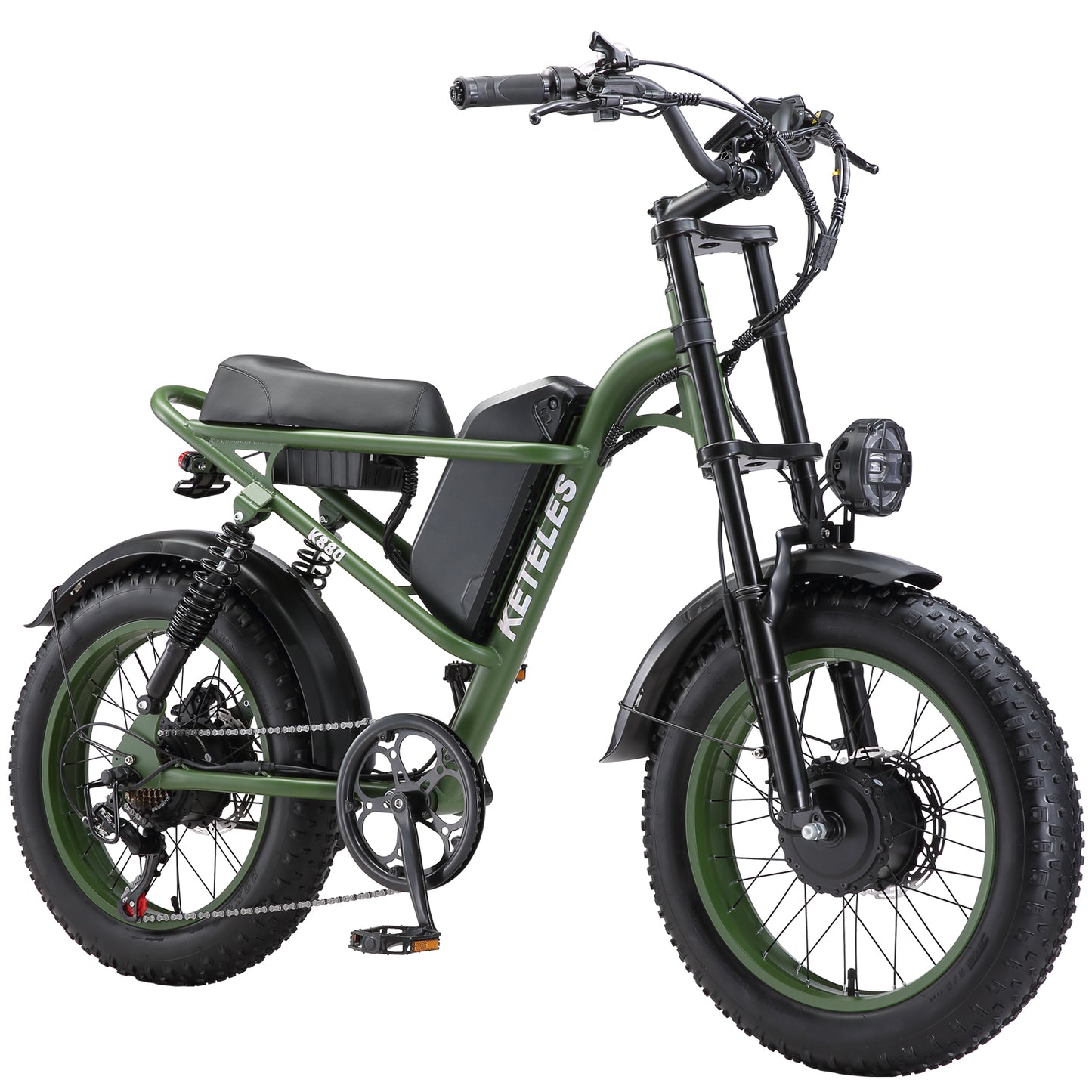 KETELES Electric Bike for Adults, Moped Style Dual Motor Ebike Full Suspension e-bike 20"X4.0" Fat Tire Electric Dirt Bike 2000W AWD Electric bicycle 48V 23AH Removable Battery Hydraulic Disc Brake