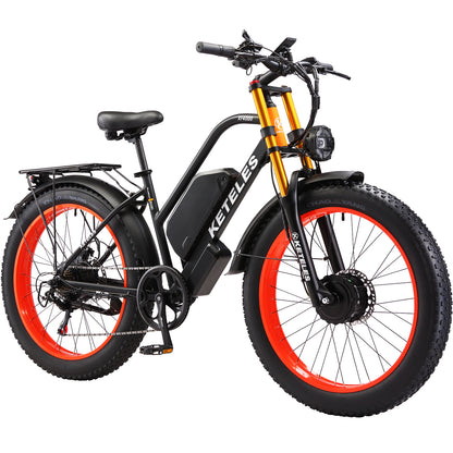 KETELES XF400 2000W Adult Fat Tire Electric Bicycle, 26'' Dual Motor AWD E-Bike with 23AH Removable Battery, 7-Speed Gears, 32MPH Max Speed, 80-Mile Range - Ideal for Mountain, Beach, Snow Riding