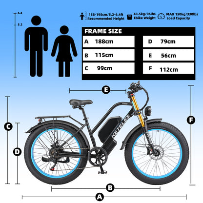 KETELES XF400 2000W Adult Fat Tire Electric Bicycle, 26'' Dual Motor AWD E-Bike with 23AH Removable Battery, 7-Speed Gears, 32MPH Max Speed, 80-Mile Range - Ideal for Mountain, Beach, Snow Riding