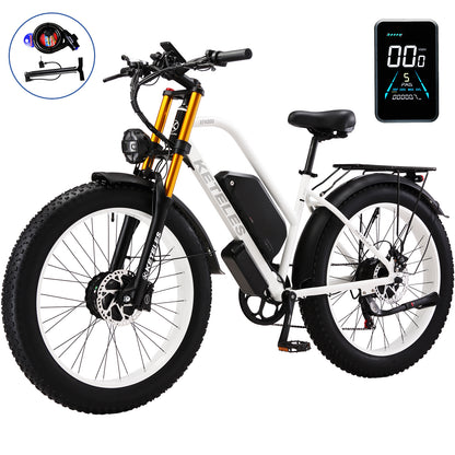 KETELES XF400 2000W Adult Fat Tire Electric Bicycle, 26'' Dual Motor AWD E-Bike with 23AH Removable Battery, 7-Speed Gears, 32MPH Max Speed, 80-Mile Range - Ideal for Mountain, Beach, Snow Riding