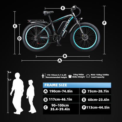 KETELES k800 1000W Fat Tire Electric Bike for Adults - 26 Inch Mountain Ebike with 28 MPH Speed, 13AH 48V Removable Battery, 21-Speed Gear System - Ideal for Off-Road Adventures